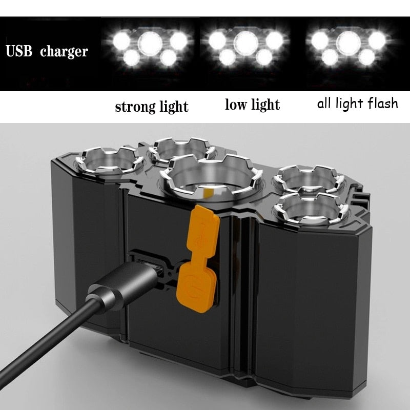 [Compre 1 Leve 2] Lanterna de Cabeça Ultra Potente 5 LEDs PowerStrong