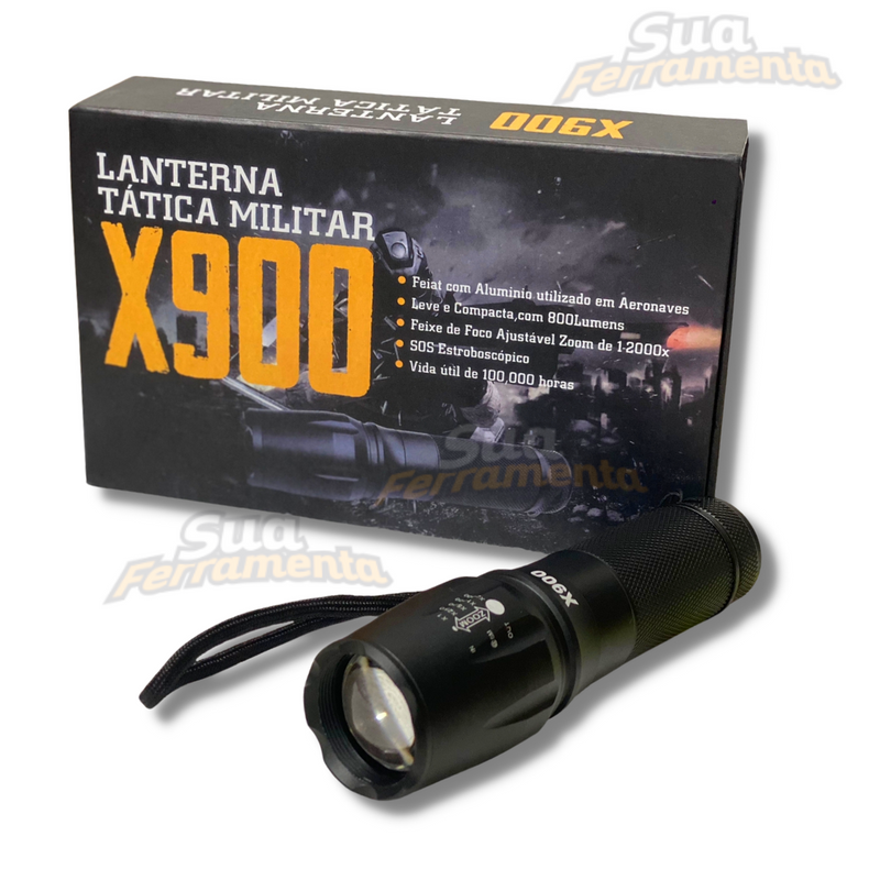 Lanterna Tática X900 Led Potente Recarregavel Com Zoom